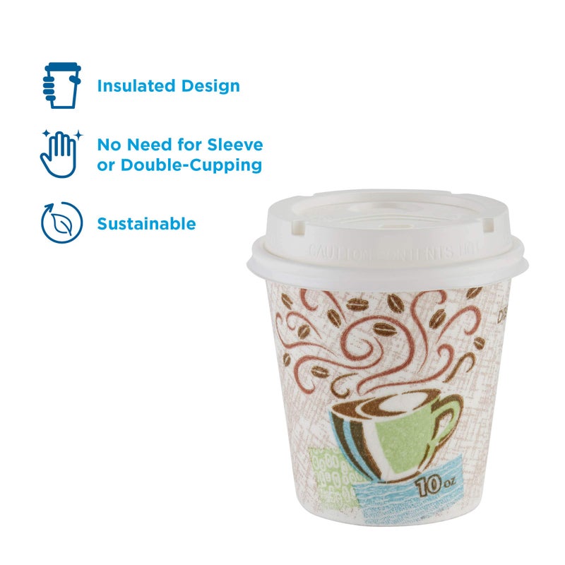 Georgia-Pacific Dixie PerfecTouch 10 oz Paper Coffee Cups and Lids By GP PRO, Coffee Haze Design, 300 Disposable Cups and Lids (50 Disposable Cups and Lids Per Pack, 6 Packs Per Case), 5310COMBO600 - Image 2
